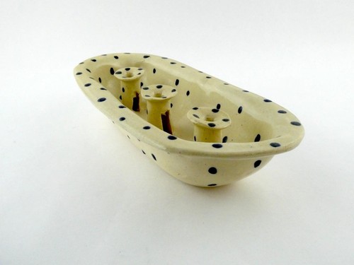 Handmade Studio Art Pottery Three Hole Cylinder Vase or Planter Signed Black - Picture 6 of 12