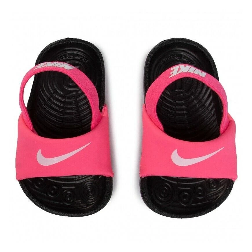 Nike Kawa Slides Niño Bebé Niña 9c Rosa Negro Logo Swoosh BV1094 610 NUEVO Foto 2 de 4