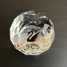 Swarovski SCS Black Swan Crystal Multifaceted Round Paperweight 