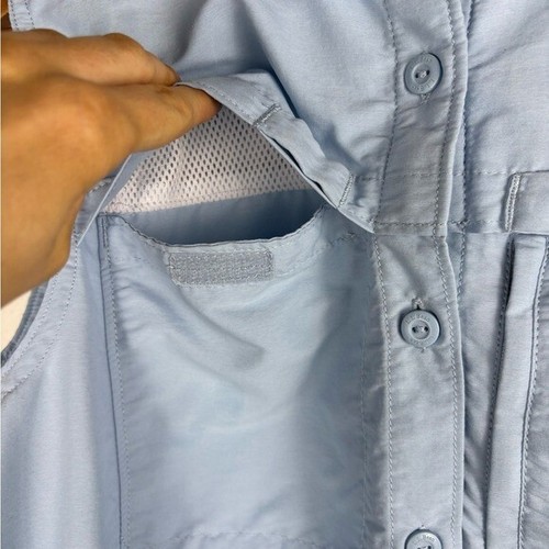 Camisa sin mangas LL Bean para mujer M ventilada con botones azul claro senderismo pesca nailon - Imagen 5 de 10