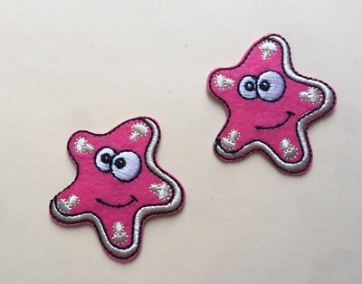 2er Set Rosa Happy Face Bügelbild Aufnähen Voll Bestickt Patch Applikationen Abzeichen