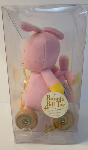 New Open Box Stephan Baby "Bunnie Pull Toy" Plush with Wooden Wheels Rattle - Picture 3 of 8