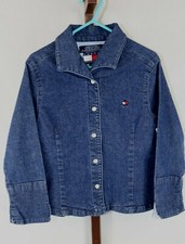 Tommy Hilfiger Girls Blue Denim Long Sleeve Button Down Jacket Shirt Size Small