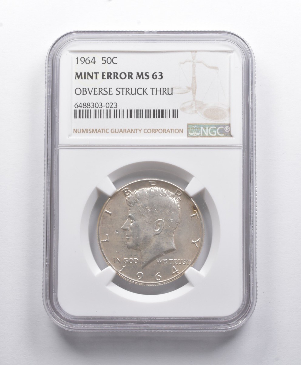 Mint Error MS63 1964 Kennedy Half Dollar OBV Stuck Thru NGC