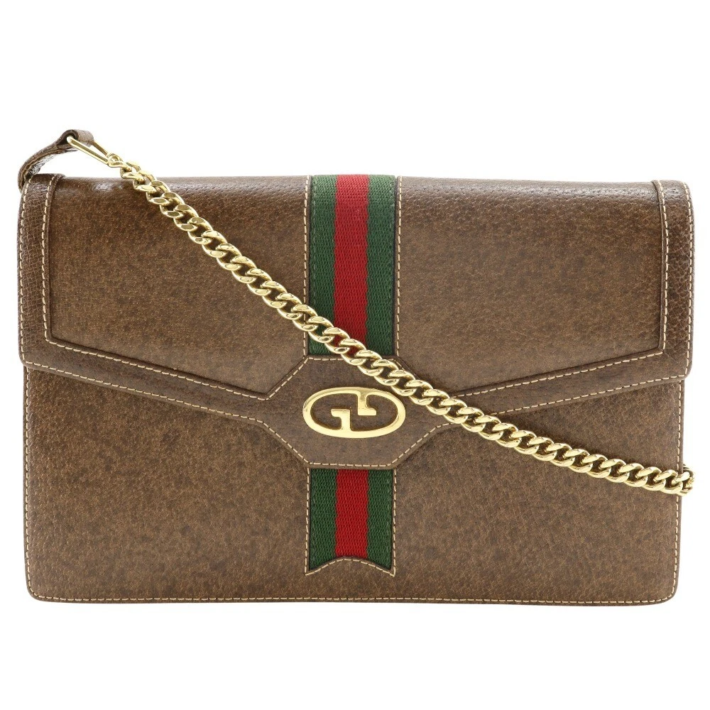 GUCCI Ancien sac à bandoulière Gucci Sherry Line 2WAY pochette PVC marron femme #24154