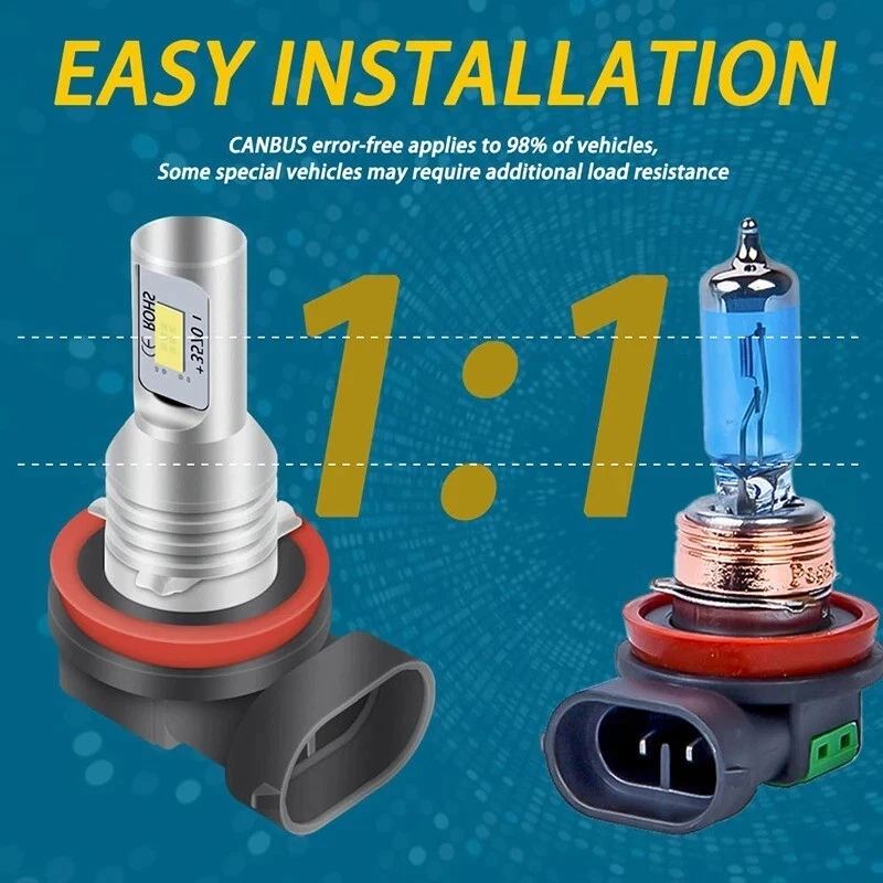 2 x  H1 H3 H7 H11 9005 9006 LED Fog Light Bulbs 1600LM 160W 6000K Bright White - Image 3 of 4