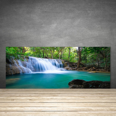 Küchenrückwand aus Glas ESG Spritzschutz 125x50cm Wasserfall See Wald Natur