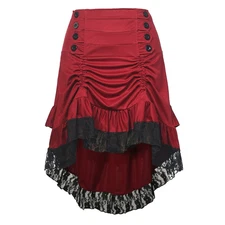 Women Gothic Skirt Victorian Steampunk Skirt Lace Trims Ruffled Skirt High-Low