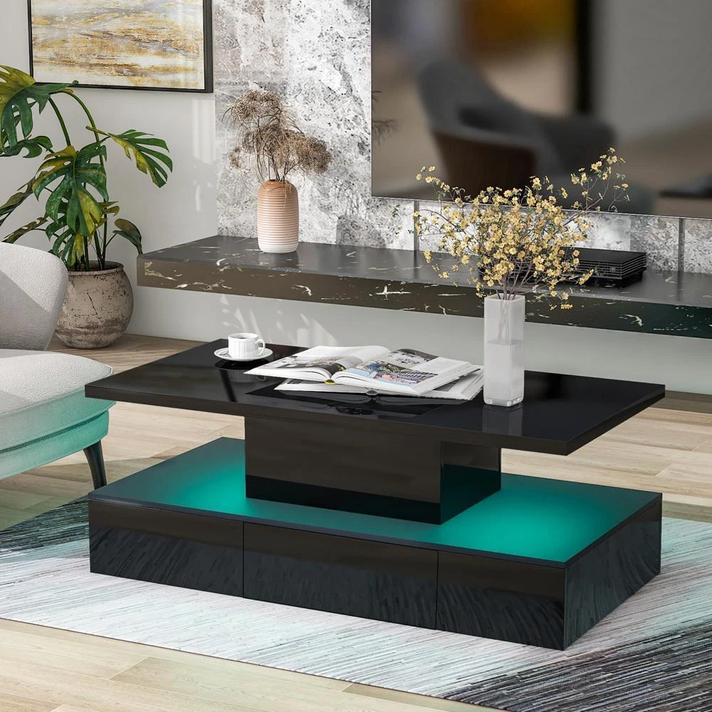 New Practical Modern Glossy Coffee Table with Drawer Plug in 16 colors LED