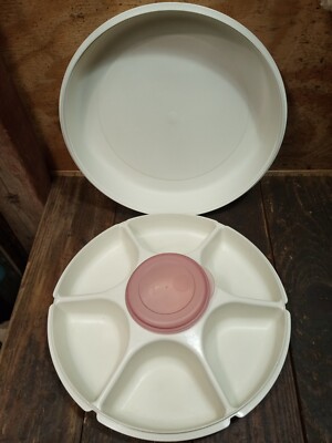Tupperware #1665 #1666 #1667 Vegetable Snack Relish Divided Serving Tray w/Lid