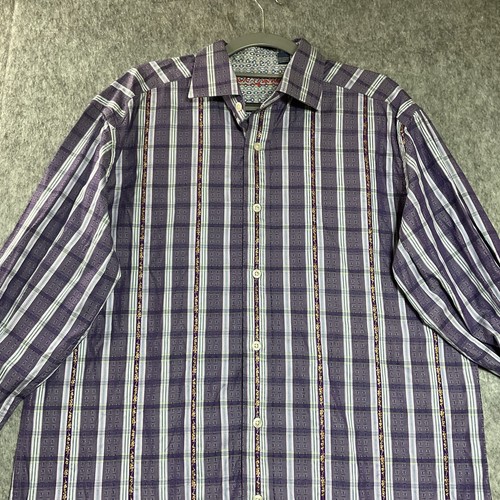 Robert Graham Shirt Mens Large Purple Striped Long Sleeve Flip Cuff Preppy - Picture 3 of 11