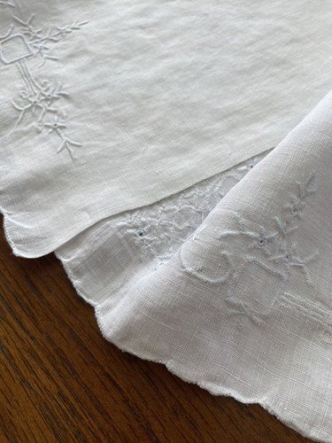 Vtg White Embroidered Pale Blue Flower Basket Scalloped Edge Hand Towel 26x17 - Picture 3 of 5