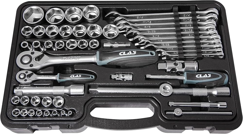 Jeu de douilles et cliquets 1/4"-1/2" CLAS OS3055 mallette 52 pièces mécanique auto