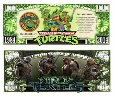 100 Pack TMNT Ninja Turtles Money Collectible Novelty 1 Million Dollar Bills