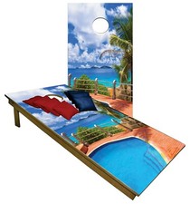 Cornhole Boards BEANBAG TOSS GAME w Bags Vacation Paradise Ocean Pool Set