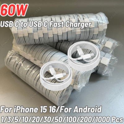 60W Type C Charging Cord USB-C to USB-C Cable Fast Charger For iPhone 15 16 Lot