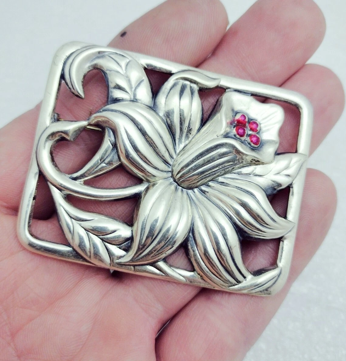 Vintage Danecraft Sterling Silver Giant Flower Brooch 23 Grams Heavy