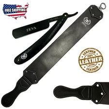 Men's Beard Cut Throat Straight Edge Razor, Wide Leather Sharpening Strop Belt
