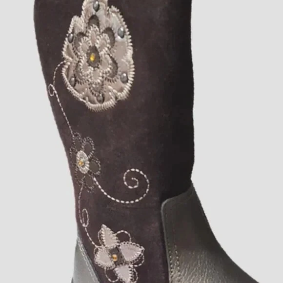 NUEVO Pediped Niño Paula Bronce y Chocolate Marrón Bordado Alto Cremallera Bota Foto 2 de 4