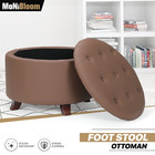 17"Classic Lift Top Storage Ottoman Round Footstool PU Leather Brown w/Wood Legs