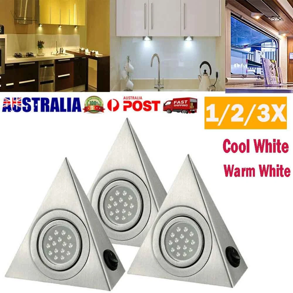 3x Triangle LED Light Kitchen Under Cabinet Cupboard Shelf Counter Worktop Light