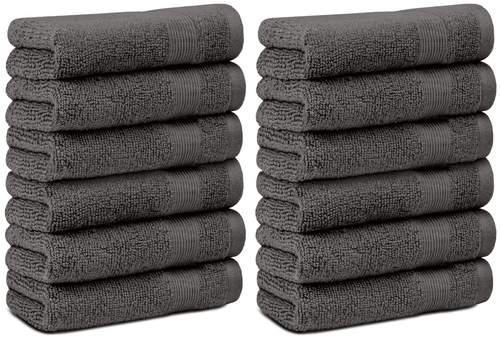 Resort Collection Soft Washcloth Face Body Towel Set 12 Pack 12x12 in Charcoal - Zdjęcie 2 z 5