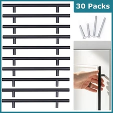 30 Pack Kitchen Cabinet T Bar Black Matte Handles Stainless Steel Drawer Pulls