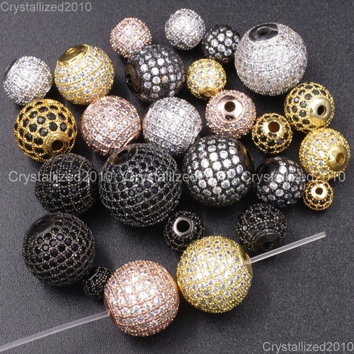 Cubic Zirconia Pave Round Disco Ball Bracelet Connector Charm Beads Silver Gold - Picture 5 of 14