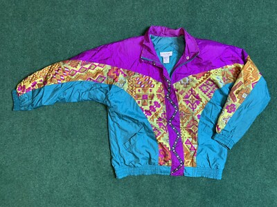 Vintage Lavon Windbreaker Track Jacket Women's Sz Med Purple Nylon