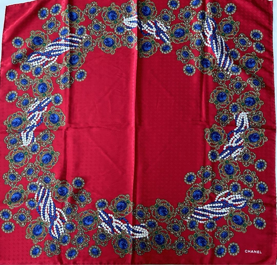 CHANEL Silk scarf Red Jewelry Pearl Coco mark | eBay