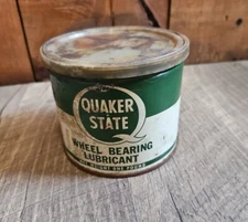 VINTAGE ORIGINAL QUAKER STATE 1 Pd GREASE CAN W/LID WHEEL BEARING LUBRICANT Full