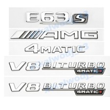 Für Mercedes E63s AMG V8 Biturbo 4MATIC+ Embleme Aufkleber Logo Silber Auto Für Mercedes E63s AMG V8 Biturbo 4MATIC+ Embleme Aufkleber Logo Silber Auto