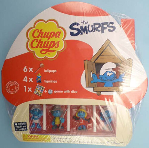 mini SMURF Chupa Chups PUFFO sealed box w/ 4 figure 2014 duty free exclusive 2/3 - Picture 1 of 5