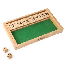 12 Number Wooden Shut The Box Dice Game Board Set Family Pub Bar Dice Board Game
