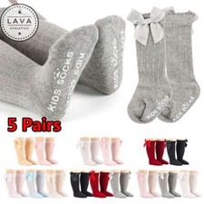 Baby Toddler Girl Knee High Long Socks Cotton Kids Princess Bow Tights Stockings