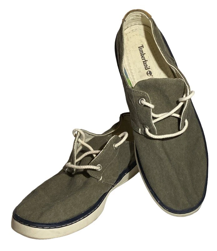 Timberland Earthkeepers Gancho Mocasines Barco Zapatos Verde Oliva Lona Para Hombres 7 M Foto 4 de 4