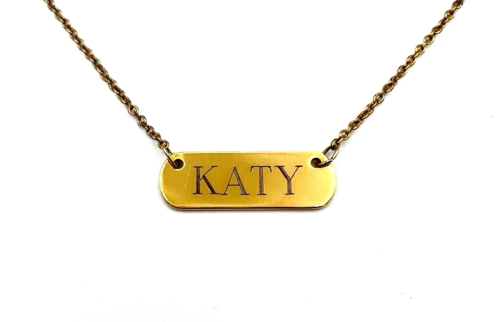 Stella And Dot Signature Engraved Bar Gold Tone ID Necklace KATY