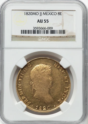 Mexico Ferdinand VII Gold 8 Escudos 1820-Mo JJ NGC AU-55 Mexico City. Lustrous!