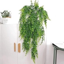 4 Artificial Hanging Plants Fake Fern Trailing Foliage Plastic Flower Leaf Decor