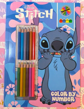 Malbuch Malen nach Zahlen Disney Stitch + 12 Stifte f&uuml;r Kinder Color By Number