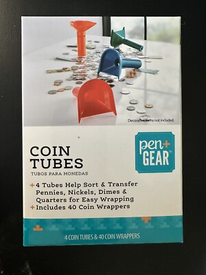 COIN SORTING TUBES 4 TUBES AND 40 COIN WRAPPERS HELP SORTAND TRANSFER COINS