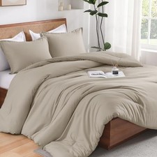 Oatmeal California King Size Comforter Set, Wheat Boho Chic Solid Bedding
