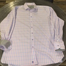 Twillory Men's Pink Check Tailored Fit Performance Shirt Size 17.5 - 36/37 EUC