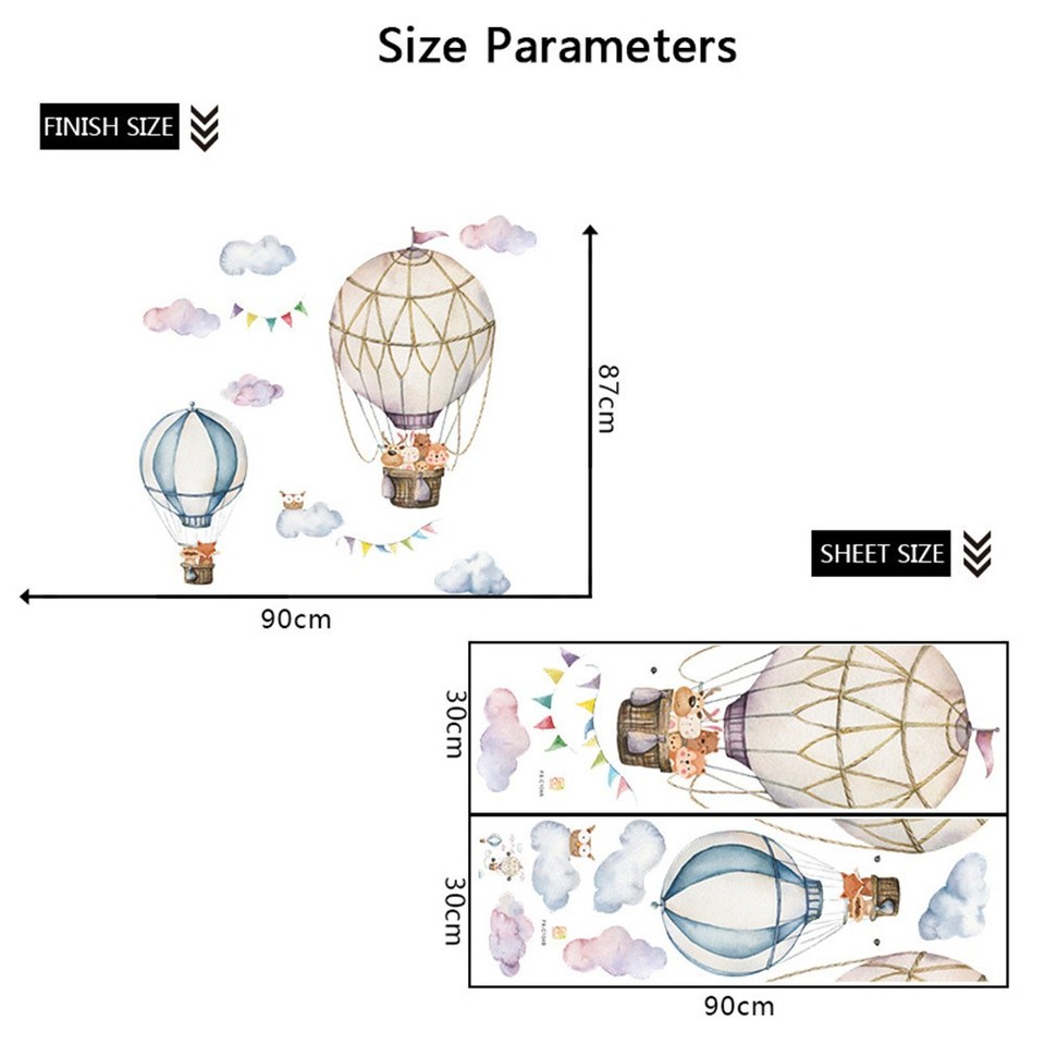 1 Set Children Bedroom Wall Sticker Cartoon Animal Hot Air Balloon Wall ...