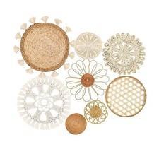 Boho Wall Basket Decor Set of 8 - Flat Woven Basket Wall Style 4 white neutral