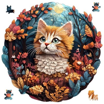 Wooden Puzzles, Sweet Heart Cat Love Jigsaw Puzzle 200 Piece Beautiful 11.2x11.2