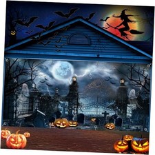 13x6ft Halloween Garage Decorations Backdrops Graveyard Scary Cemetary