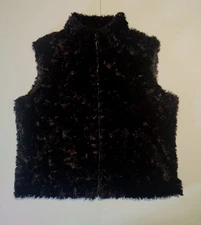 Cejon Faux Fur Vest Sz M Black Full Zip Lined Pockets Excellent Condition