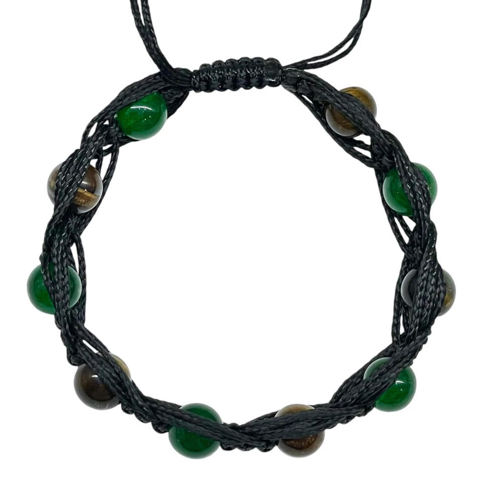 Handgemacht 8mm Onyx & Tigerauge Perlen Armband Verstellbar Schwarz Geflochten - Bild 2 von 4