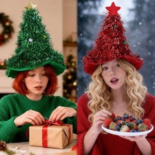 Funny Christmas Hats Tree Santa Hat with Tinsel Shiny Hats for Xmas Party